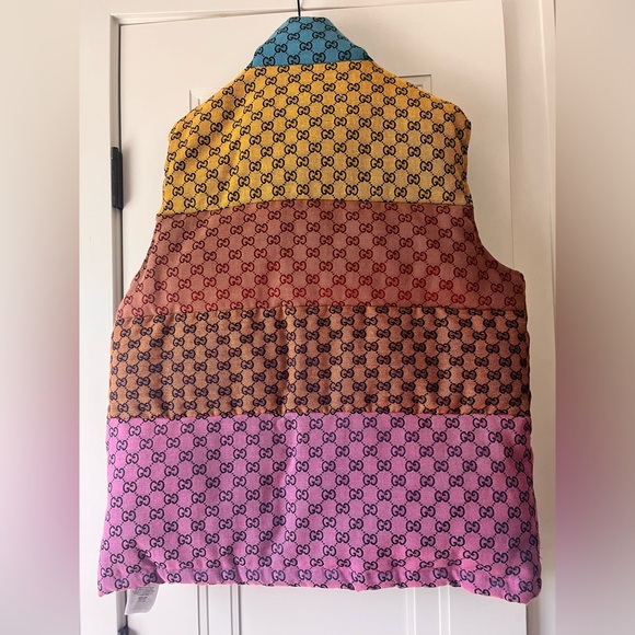 Gucci $2600 GG Logo Jacquard Cotton Canvas Down Multicolor Colorblock Vest 46 - Picture 2 of 14